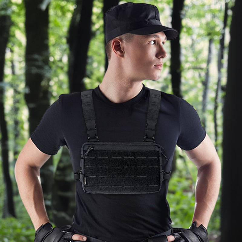 Tactical/outdoor gear: 1000D Airsoft bag, Molle vest, chest bag, camping pack, EDC hunting/hiking kit.